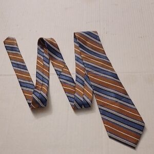 4/$80 Striped Blue, Gray & Tan Silk Tie